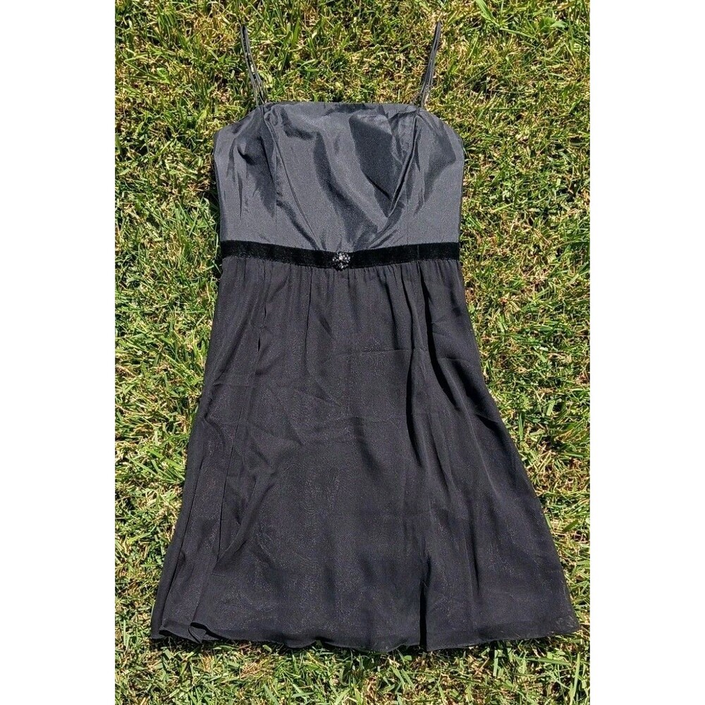 Ann Taylor Petite 100% Silk Little Black Cocktail Dress Beaded Velvet Empire...
